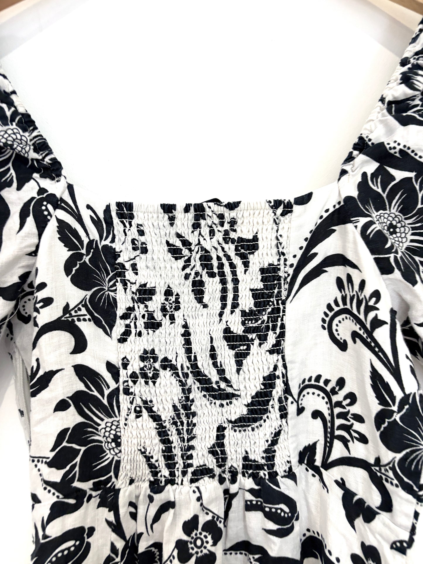 & Other Stories Printed Linen Puff Sleeve Dress UK 8