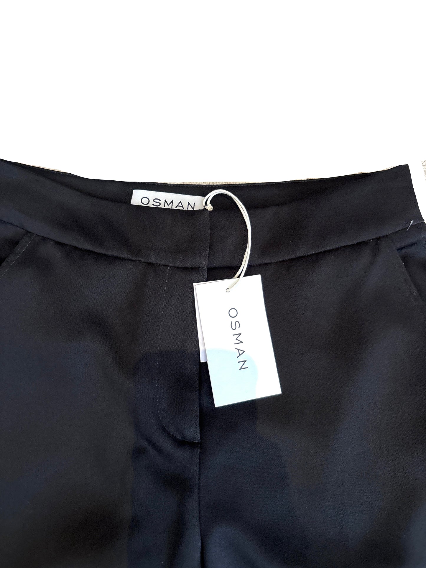 New With Tags Osman Shannon Satin Back Crepe Black Trousers UK 6