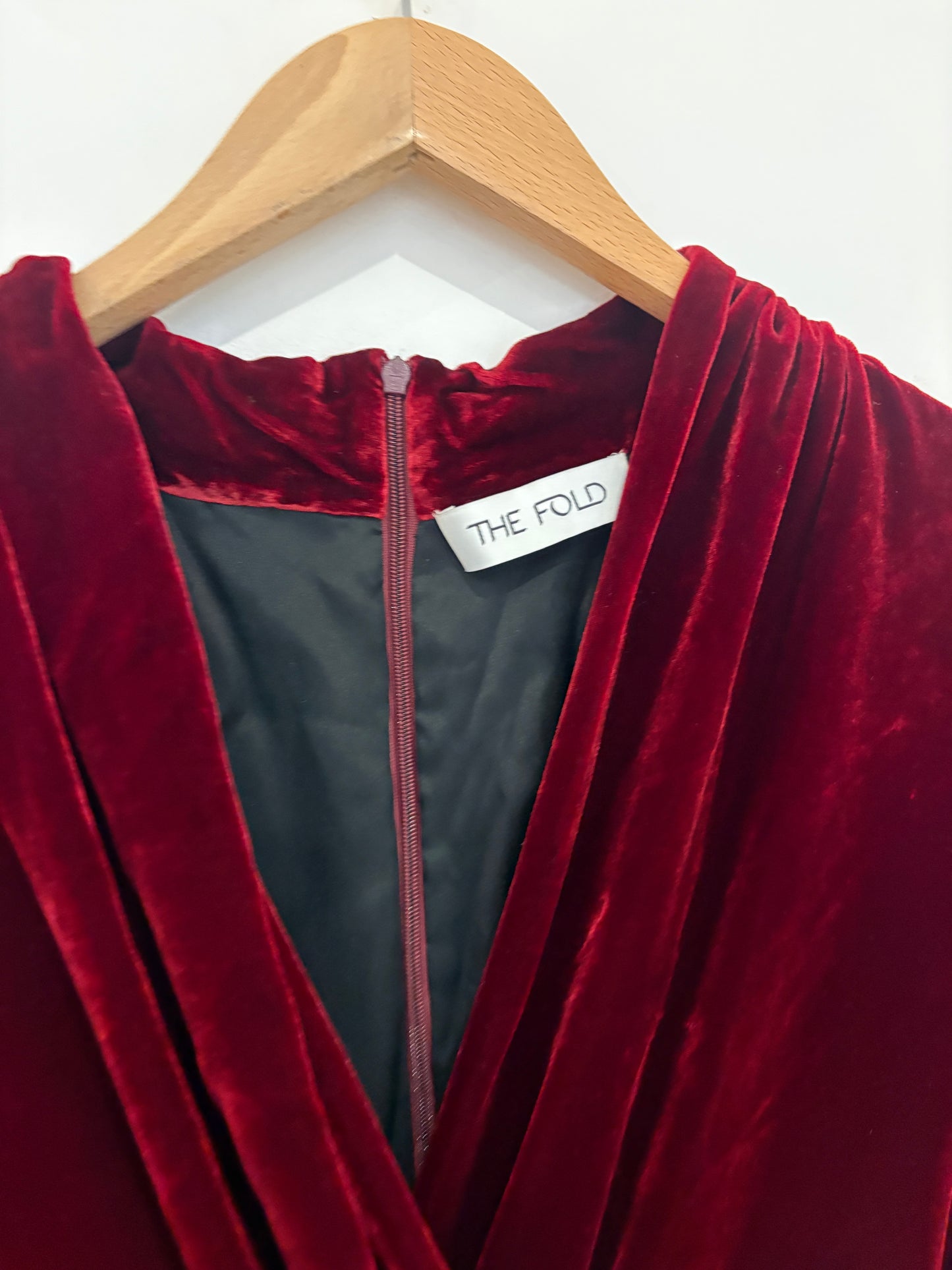 The Fold Red Velvet Front Twist Jumpsuit UK 12