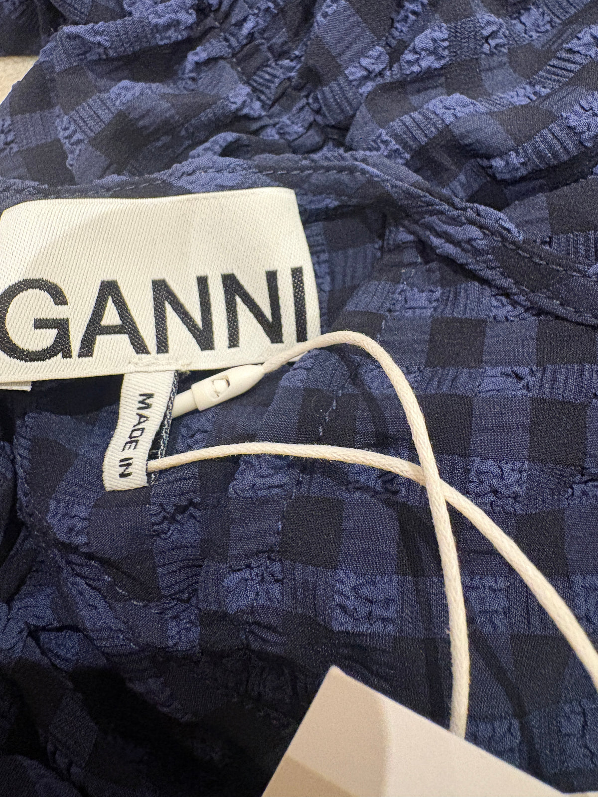 New With Tags Ganni Blue Checkered Seersucker Mini Dress UK 4