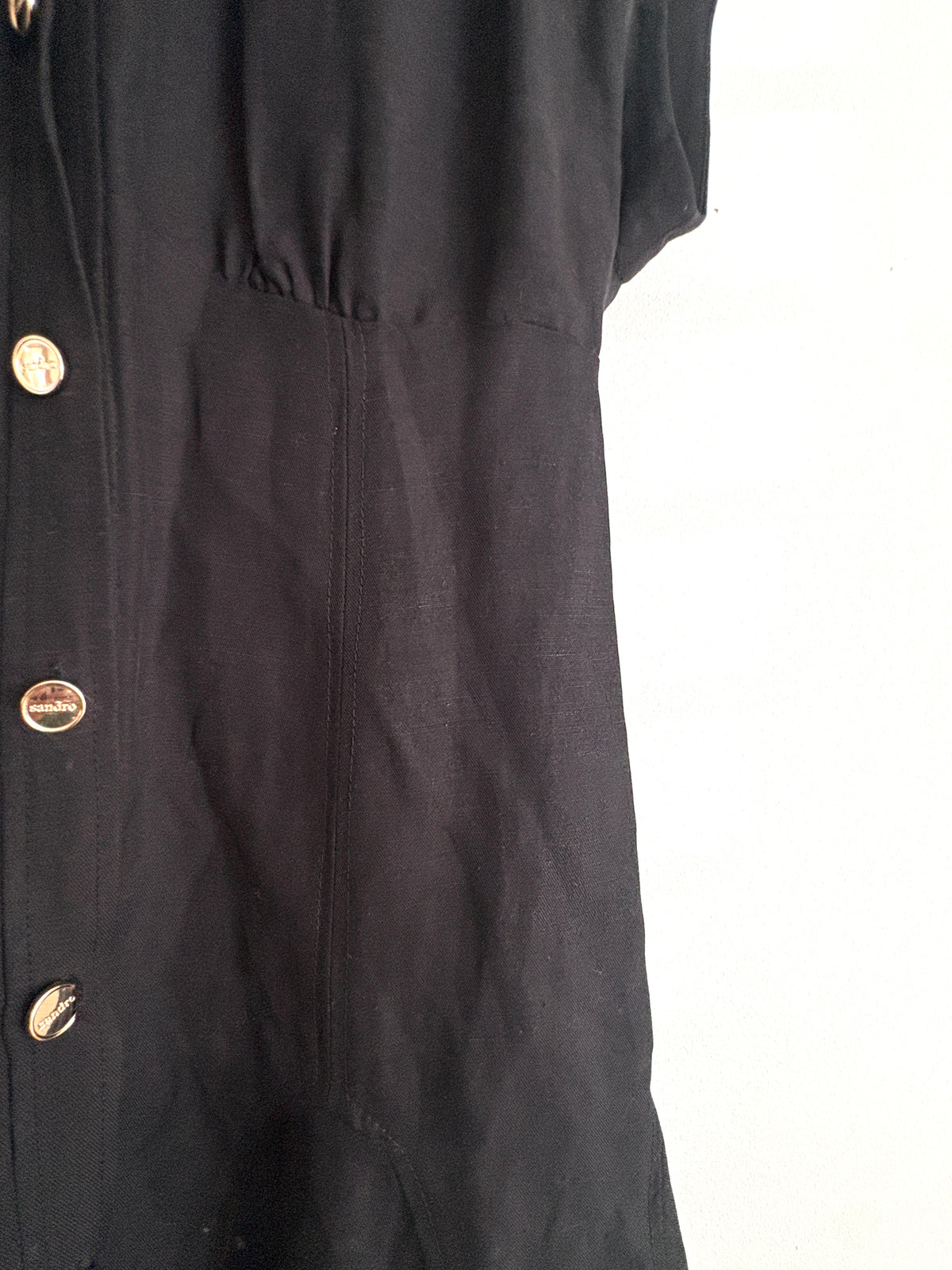 Sandro Empire Linen Black Dress UK 6