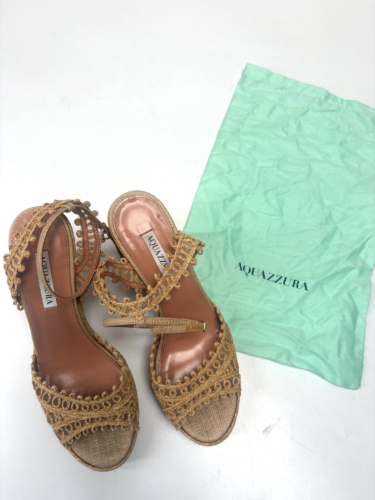 Aquazzura Kahlo 105 Raffia Espadrille Wedges UK 7