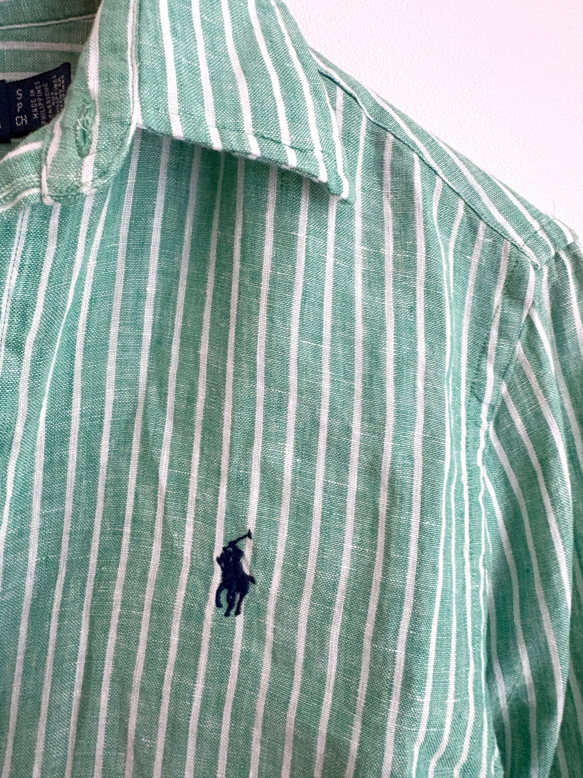 Polo Ralph Lauren Classic Fit Green Striped Linen Shirt S