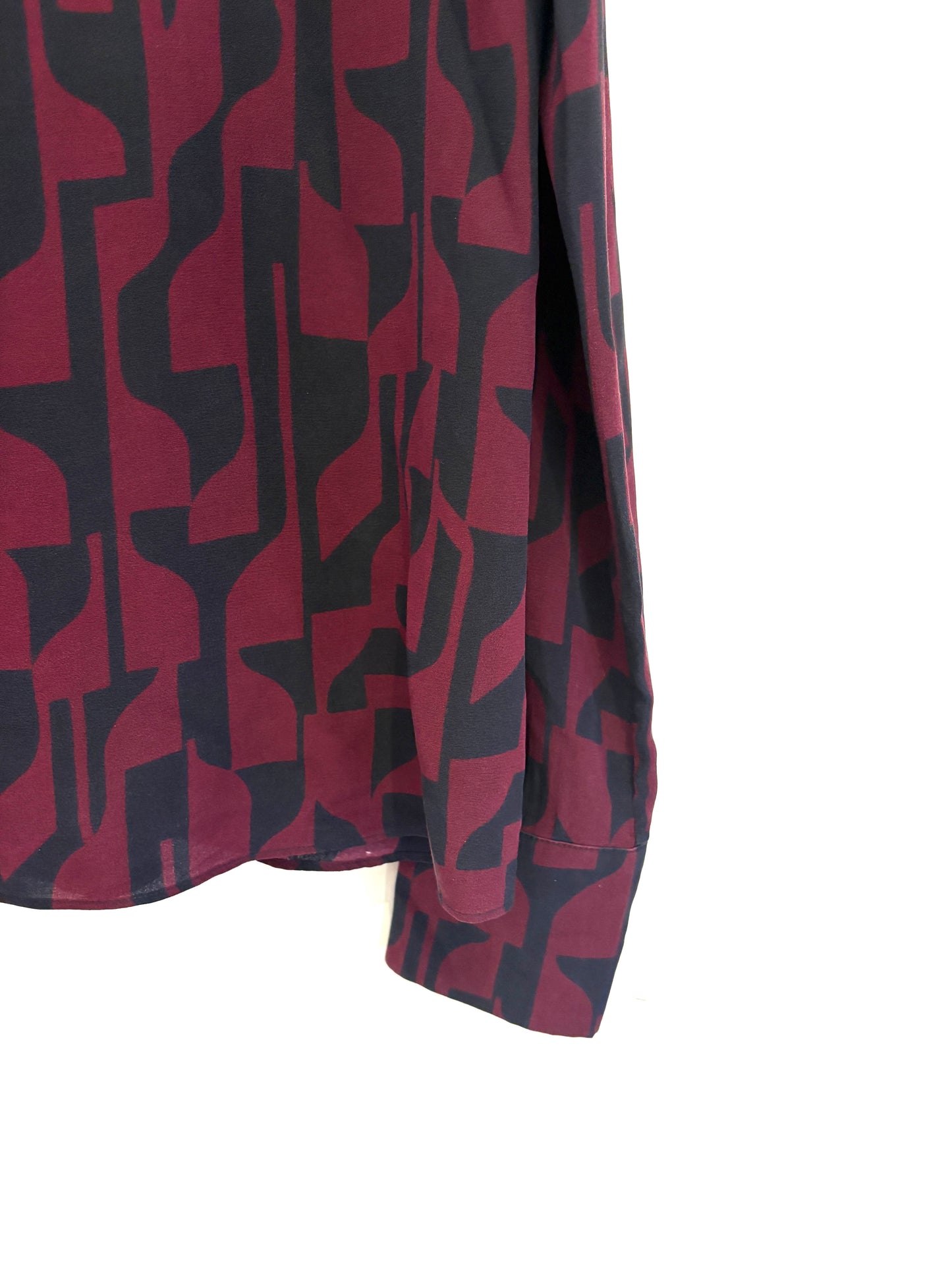 The Fold Printed Silk Burgundy and Navy Blouse UK 12