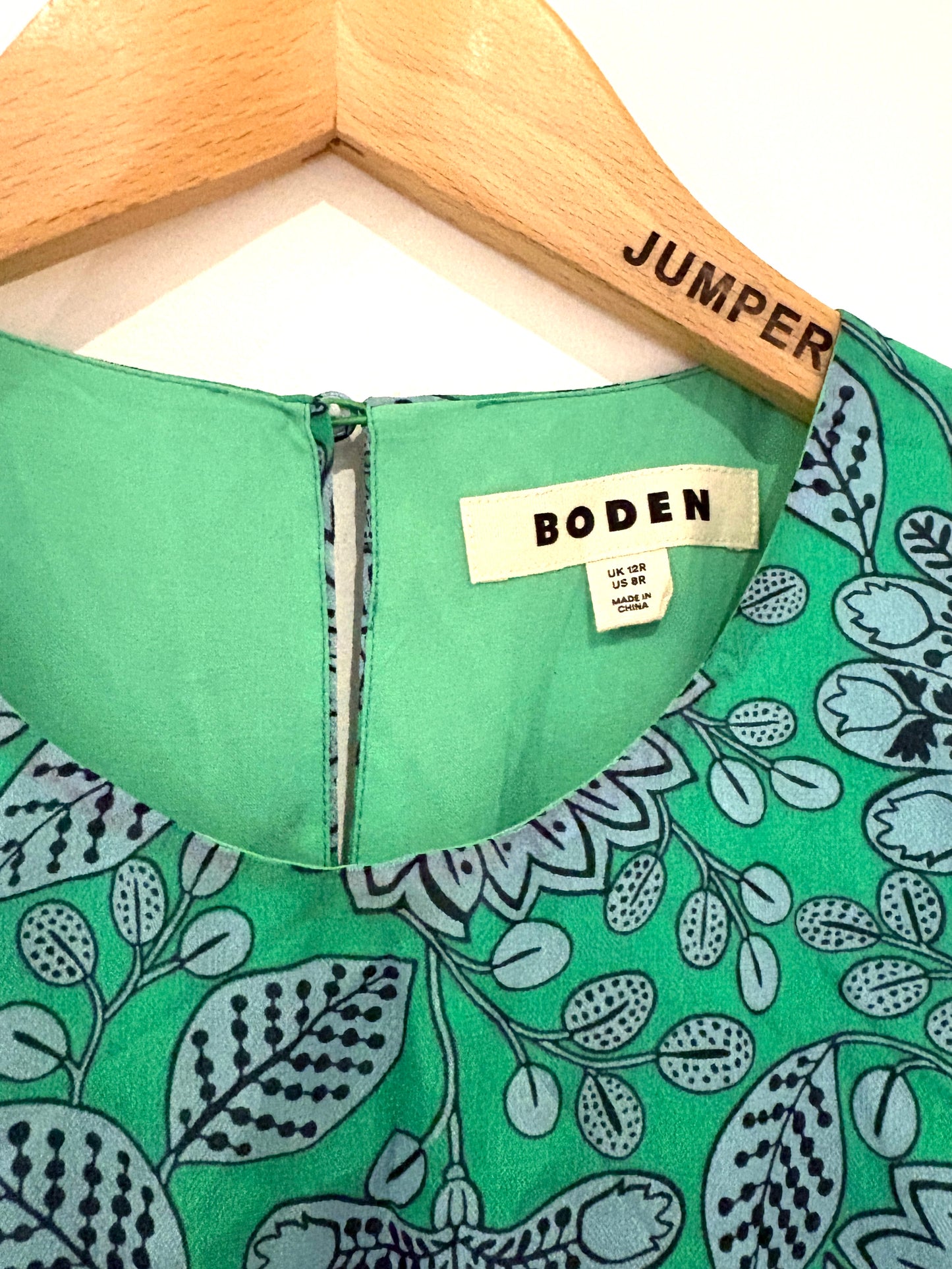 Boden Floral Green Gardenia Swirl Dress UK 12