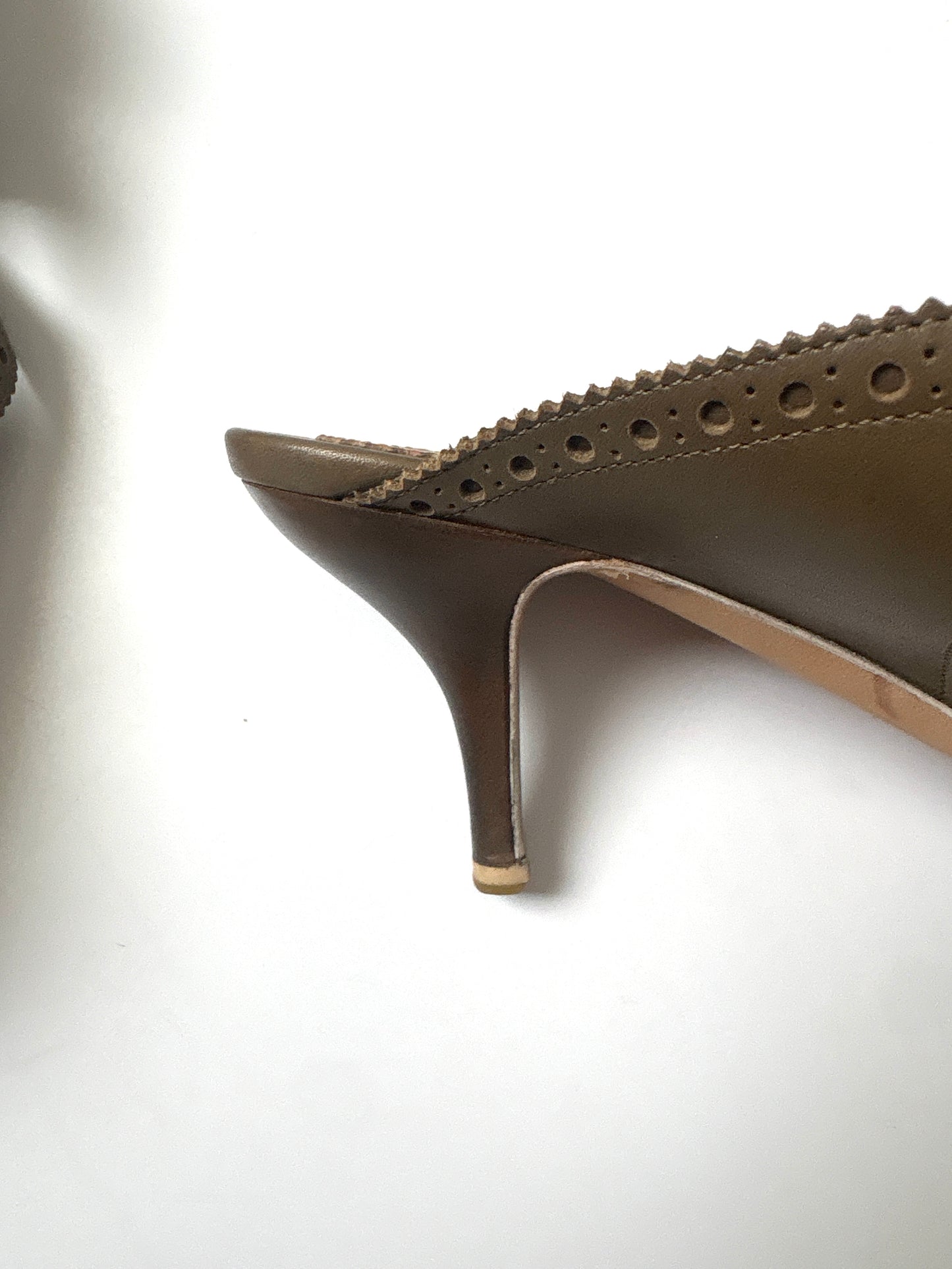 Alexander Mcqueen Leather Perforated Khaki Heels UK 5