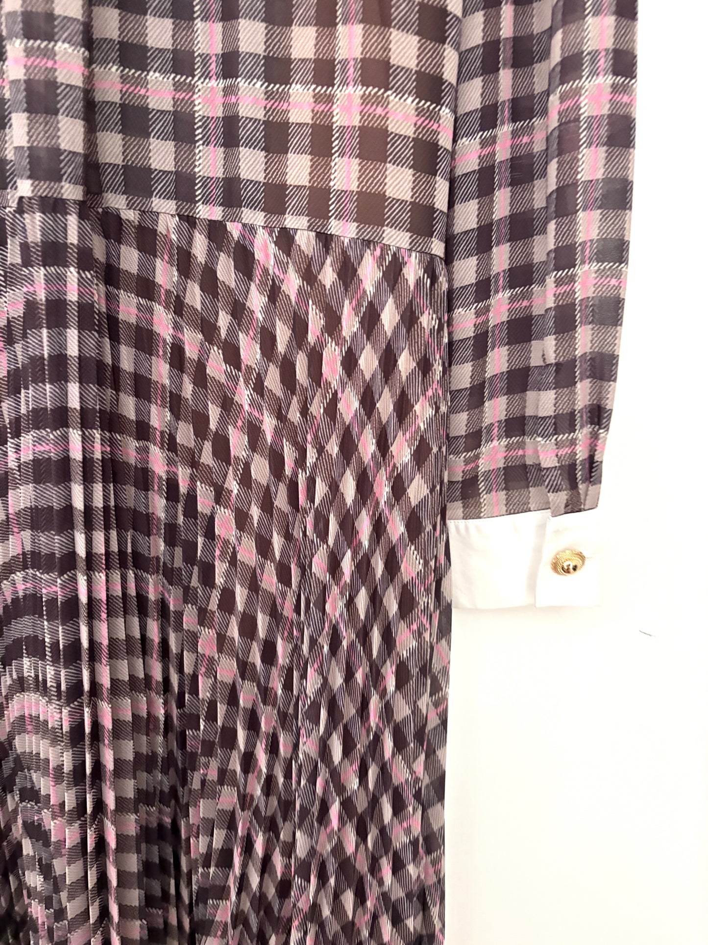 Self-Portrait Brown Check Chiffon Midi Dress UK 12