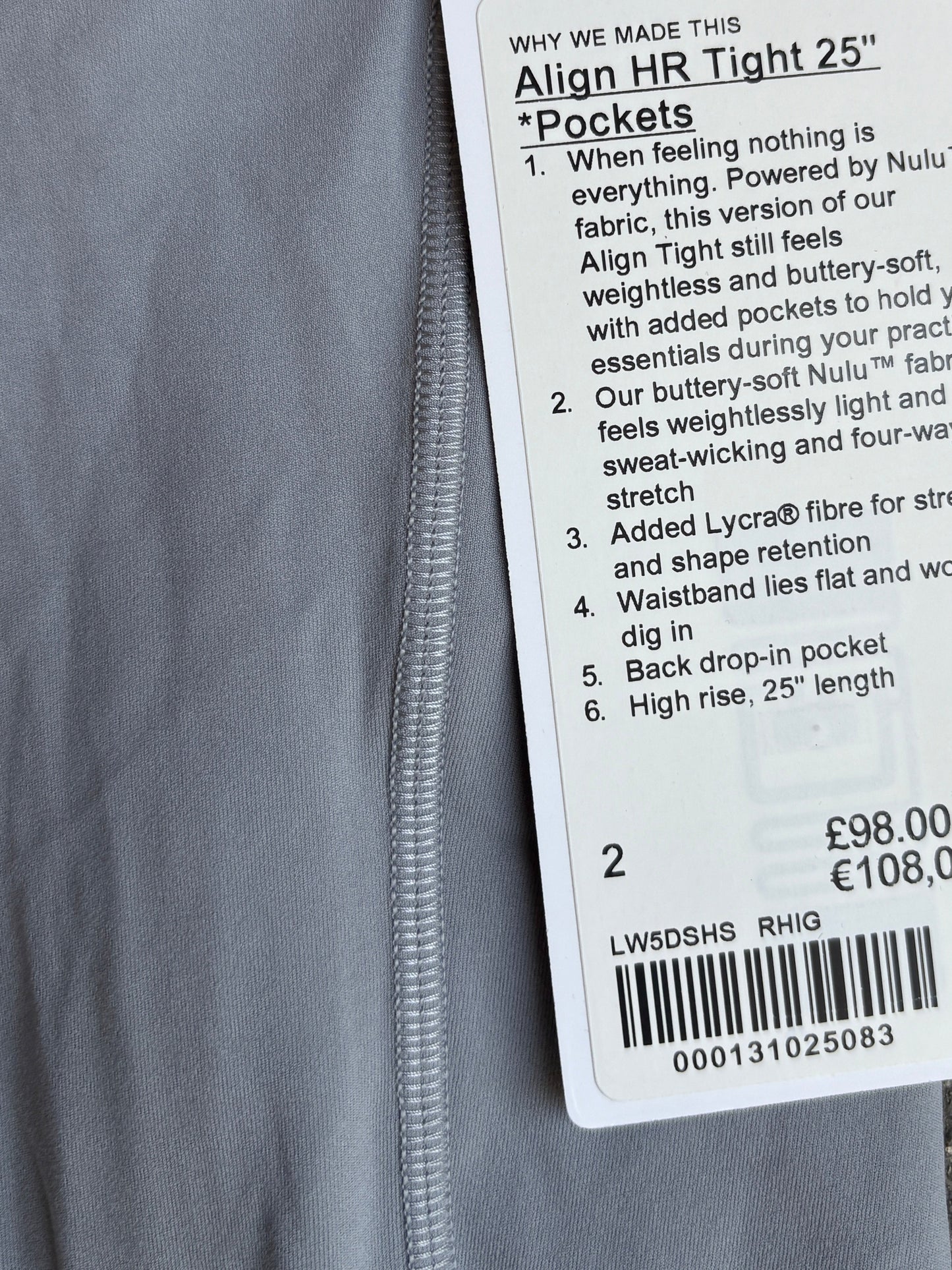New With Tags Lululemon Align HR Leggings 23" UK 6