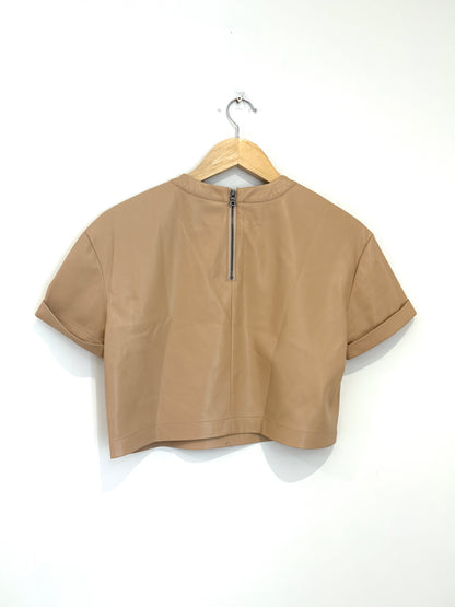 Alice+Olivia Nude Faux Leather Tee XS