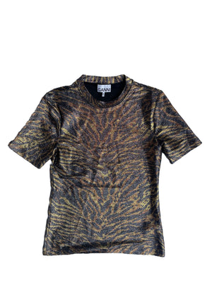 Ganni Zebra Lurex T-Shirt UK 12