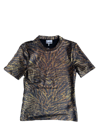 Ganni Zebra Lurex T-Shirt UK 12 image 0