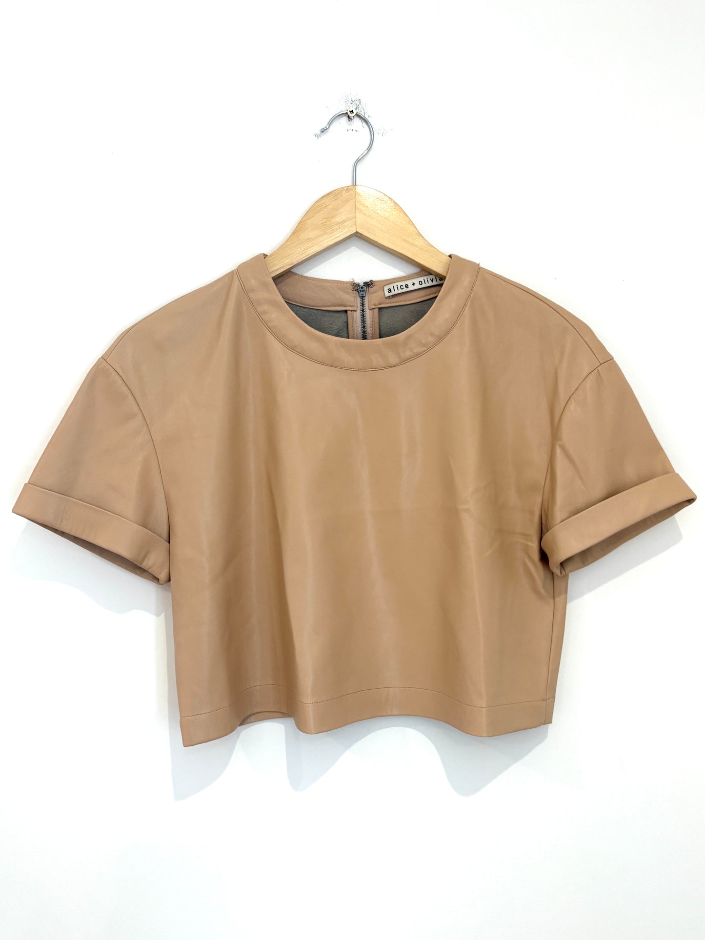 Alice+Olivia Faux Leather Nude Top