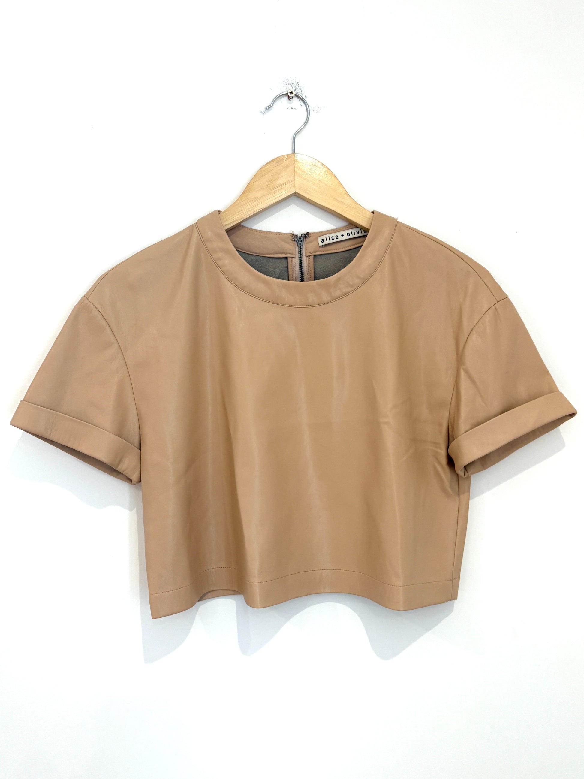 Alice+Olivia Faux Leather Nude Top
