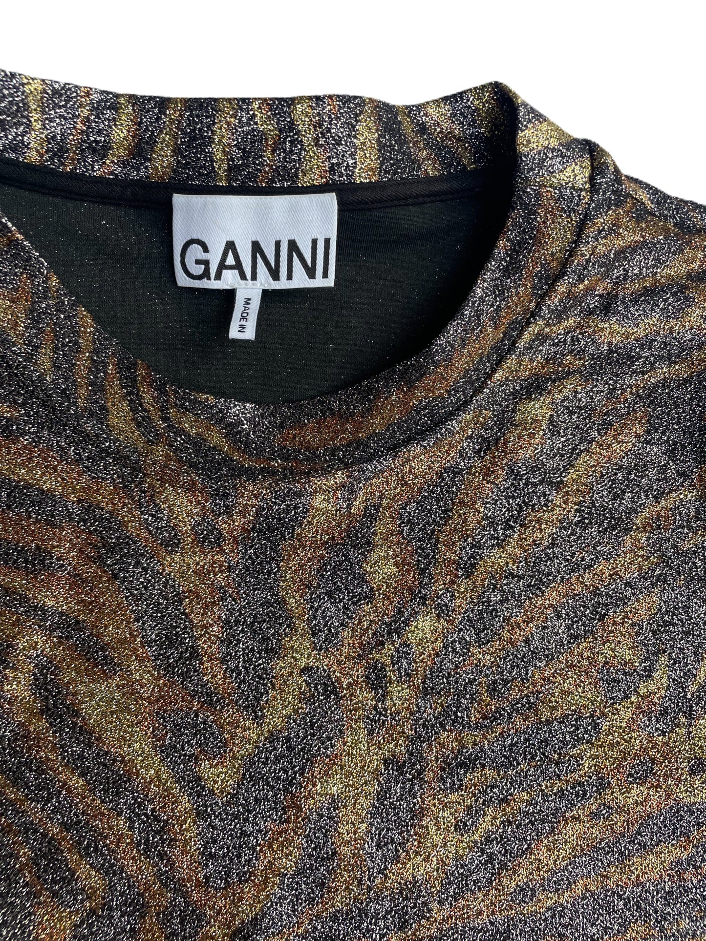 Ganni Zebra Lurex T-Shirt UK 12 image 3