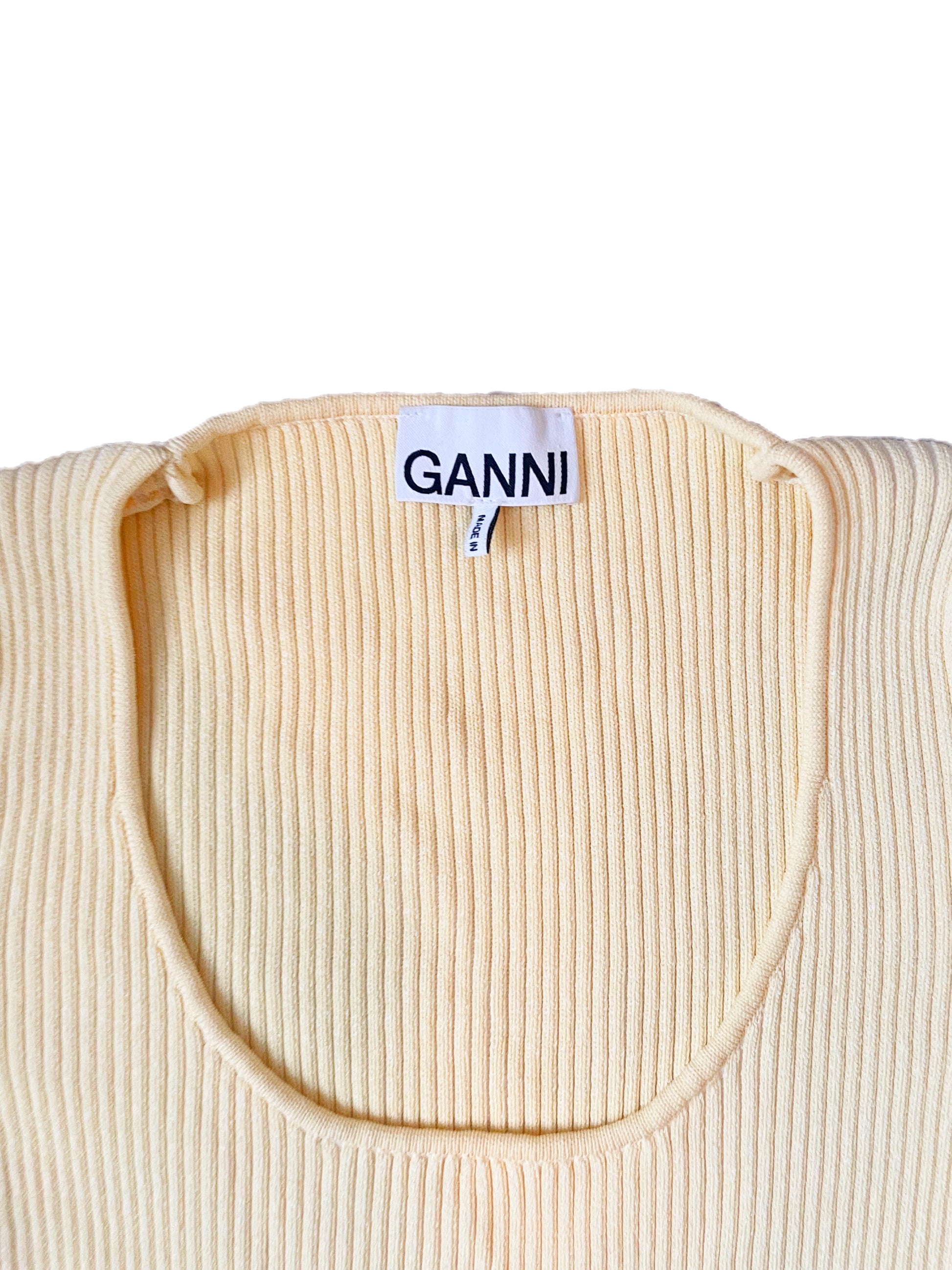 Ganni Ribbed Yellow Midi Dress M image 3