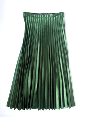 Zara Green Satin Pleated Midi Skirt XS