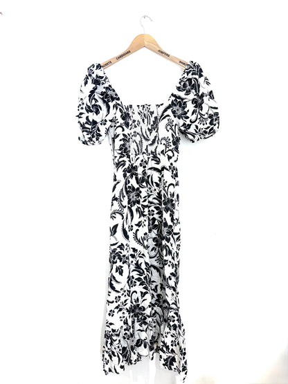 & Other Stories Printed Linen Puff Sleeve Dress UK 8