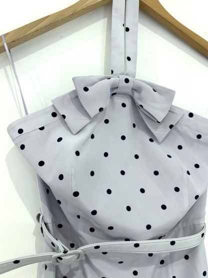 Alessandra Rich Blue Polka-Dot Silk Halterneck UK 6