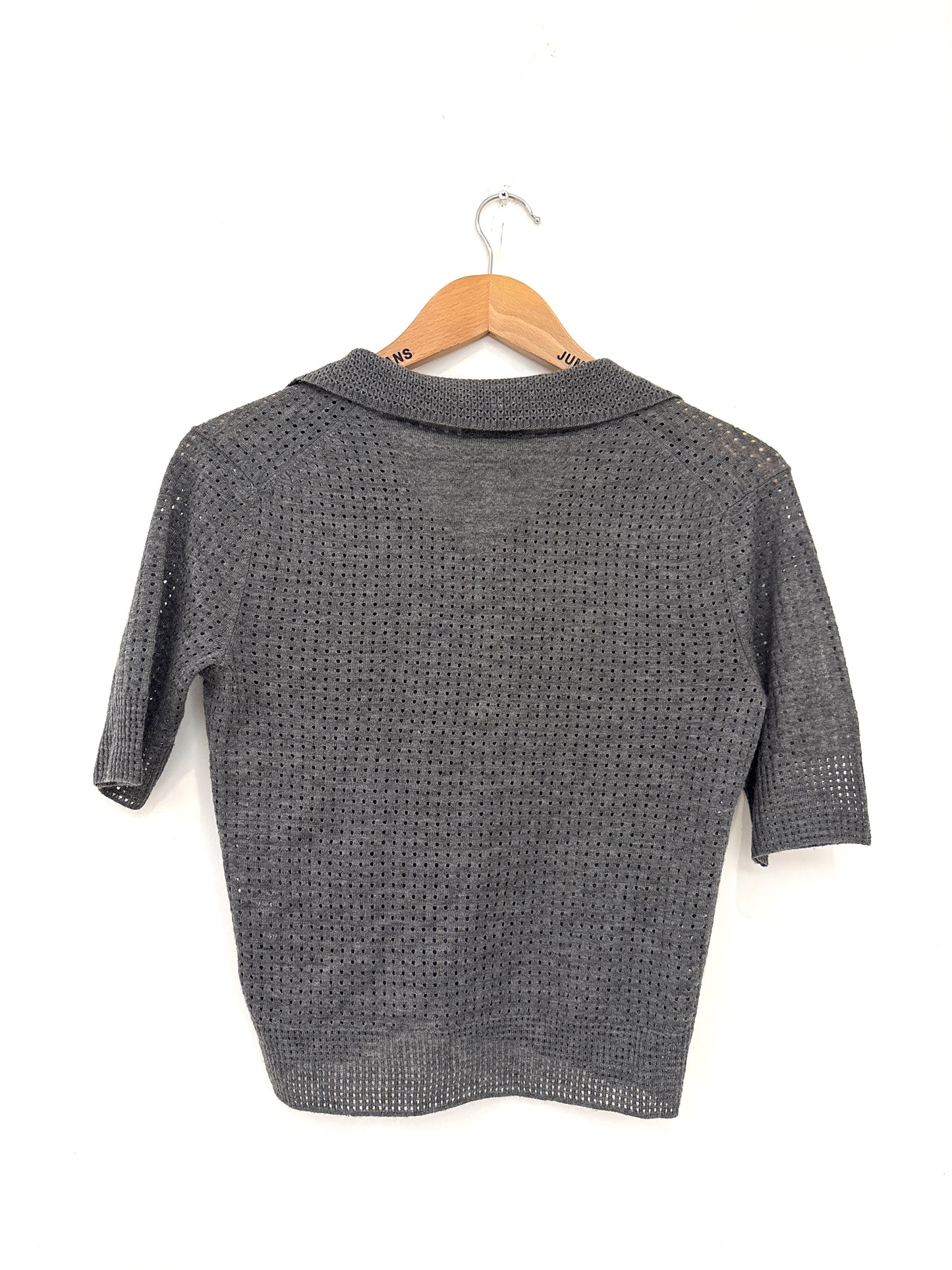 Massimo Dutti Grey Perforated Polo Shirt XS