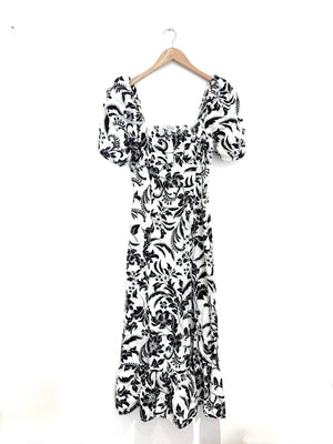 & Other Stories Printed Linen Puff Sleeve Dress UK 8
