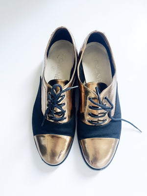Chanel Gold and Black Oxford Shoes UK 5