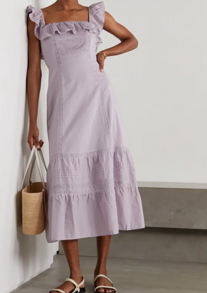 Reformation Tide Lace-Trimmed Ruffled Organic Cotton-Voile Midi Dress UK 10