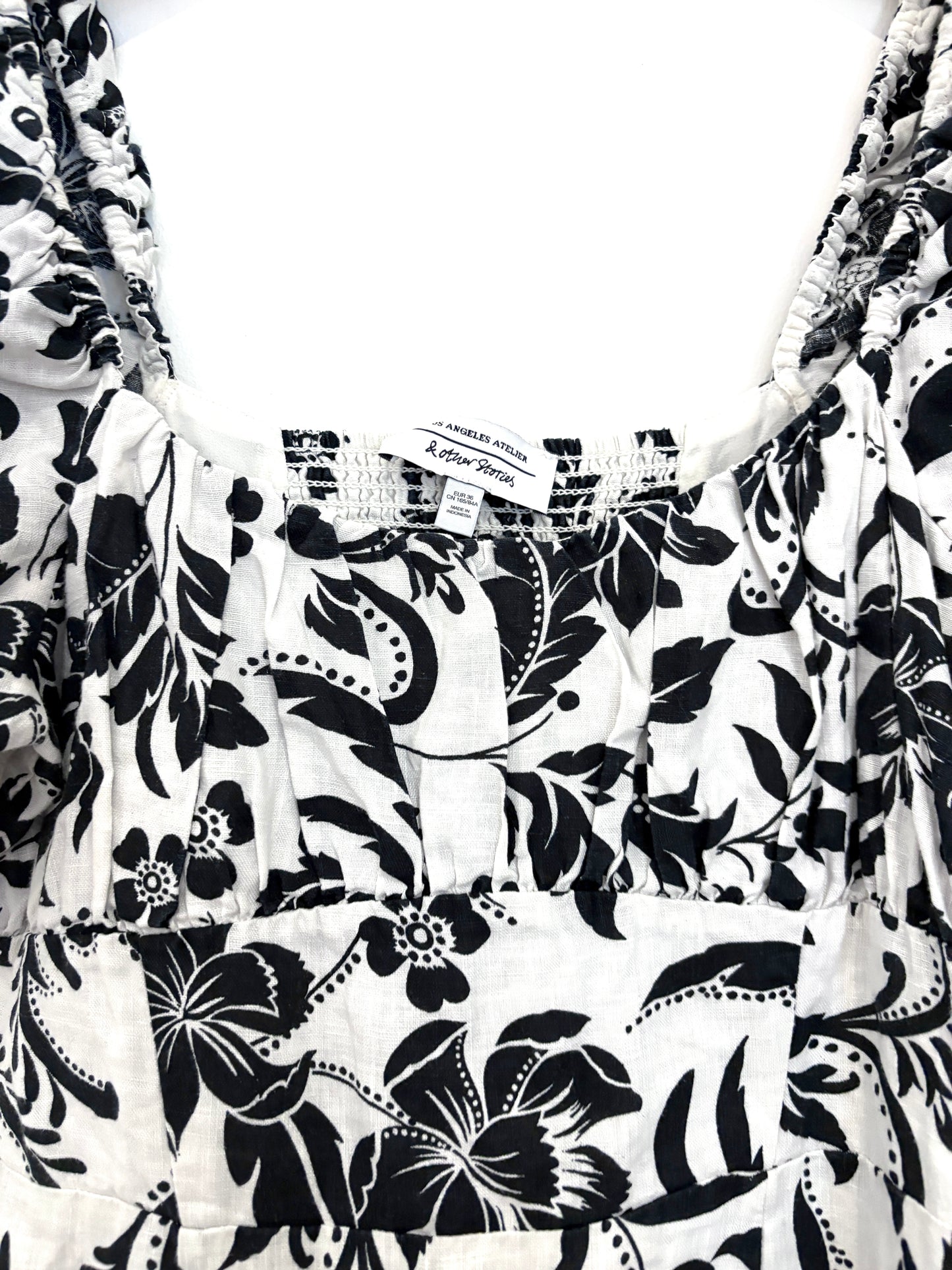 & Other Stories Printed Linen Puff Sleeve Dress UK 8