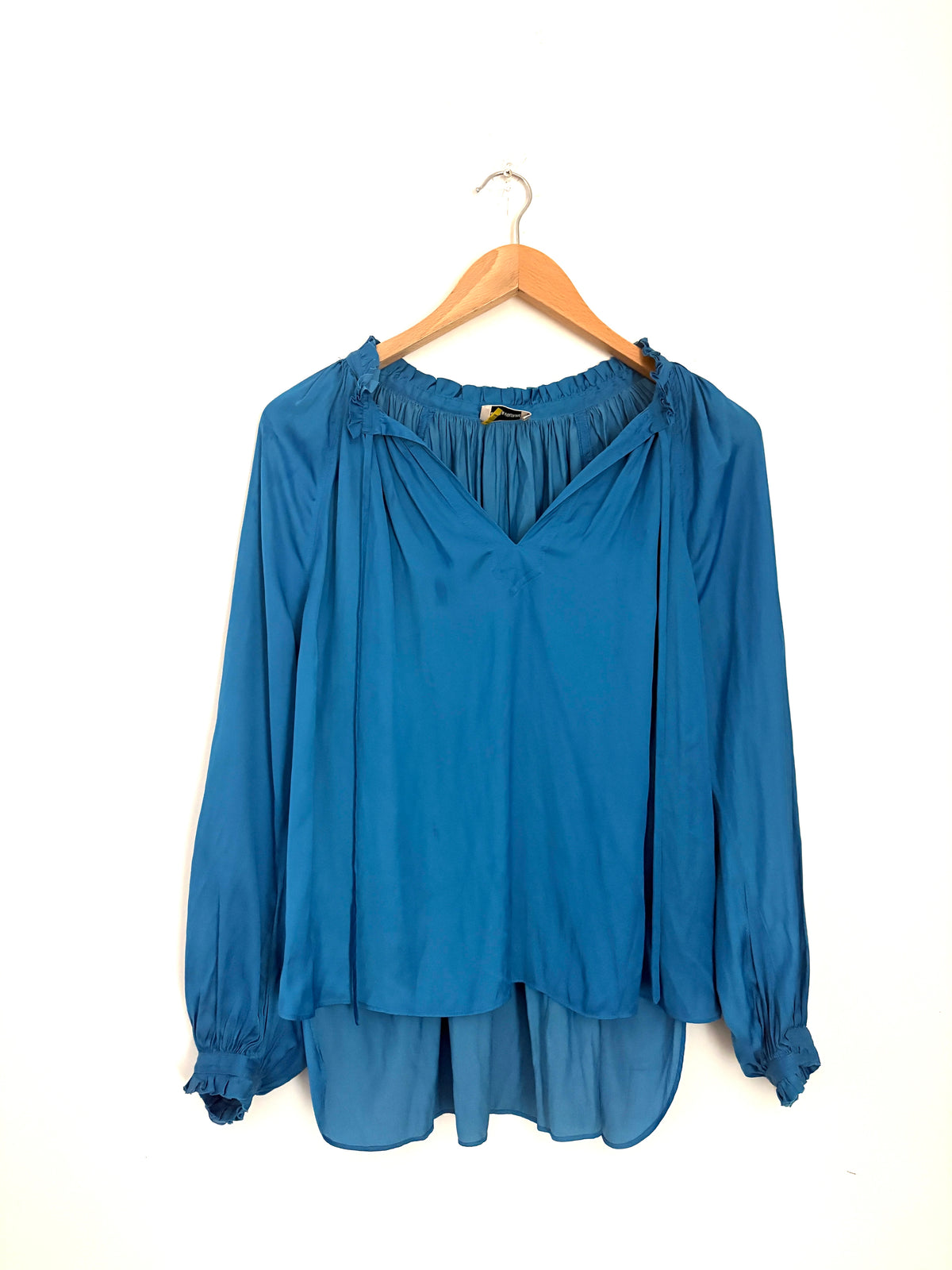 Zadig & Voltaire lightweight, delicately gathered satin blouse in blue. s