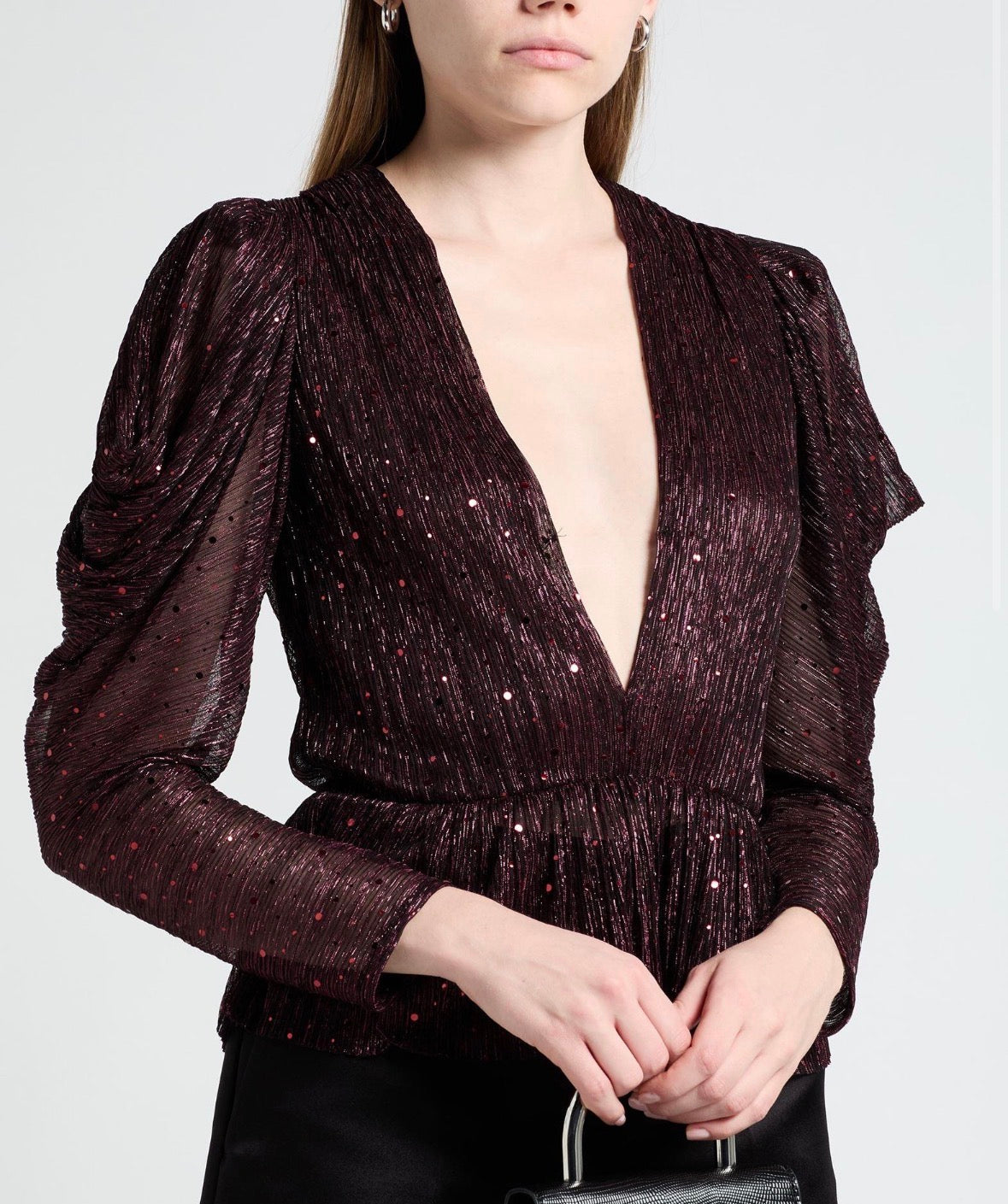 Sabina Musayev Sequin Lurex Peplum Top S