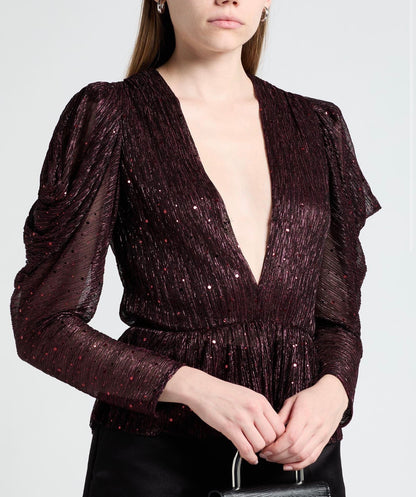 Sabina Musayev Sequin Lurex Peplum Top S