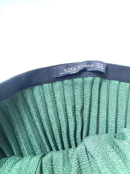 Zara Green Satin Pleated Midi Skirt XS