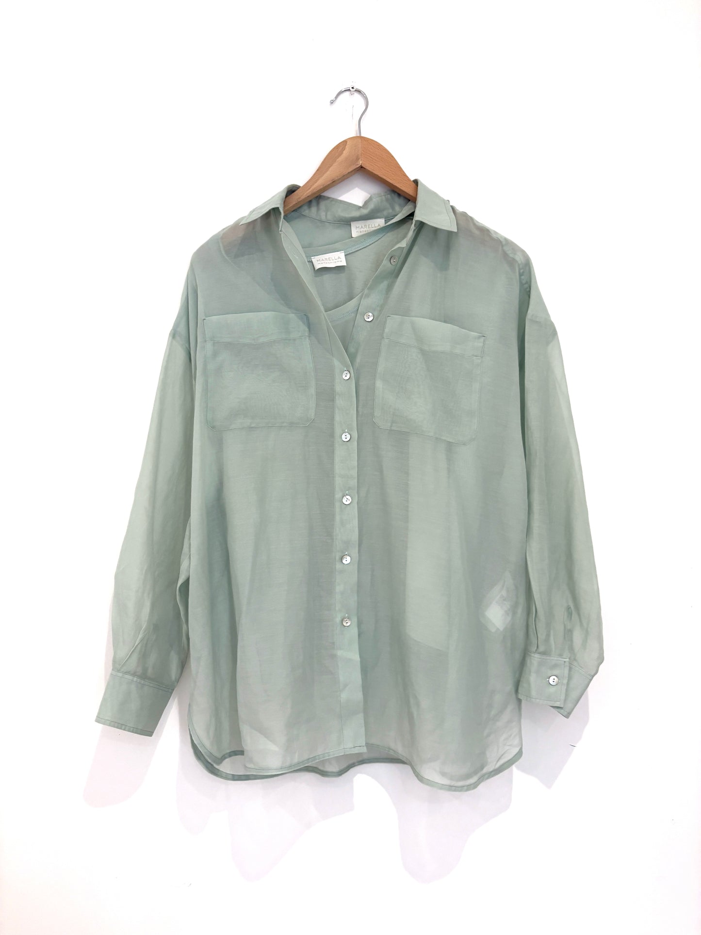 Marella light green cotton shirt with matching silk camisole