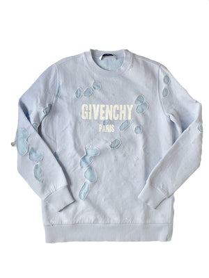 Givenchy Paris Light Blue Distressed Hoodie XS