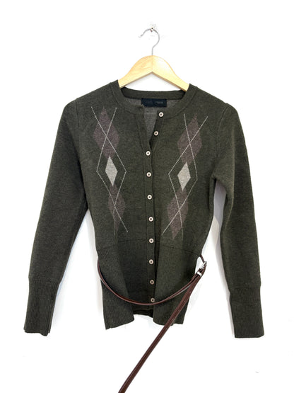 Zara Diamond Print Belted Cardigan