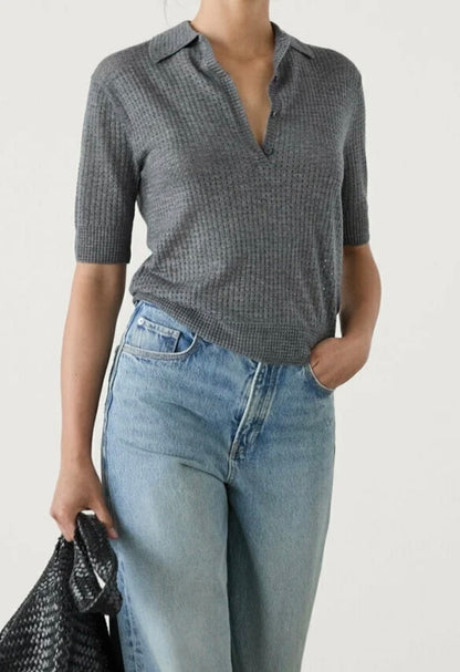 Massimo Dutti Grey Perforated Polo Shirt XS