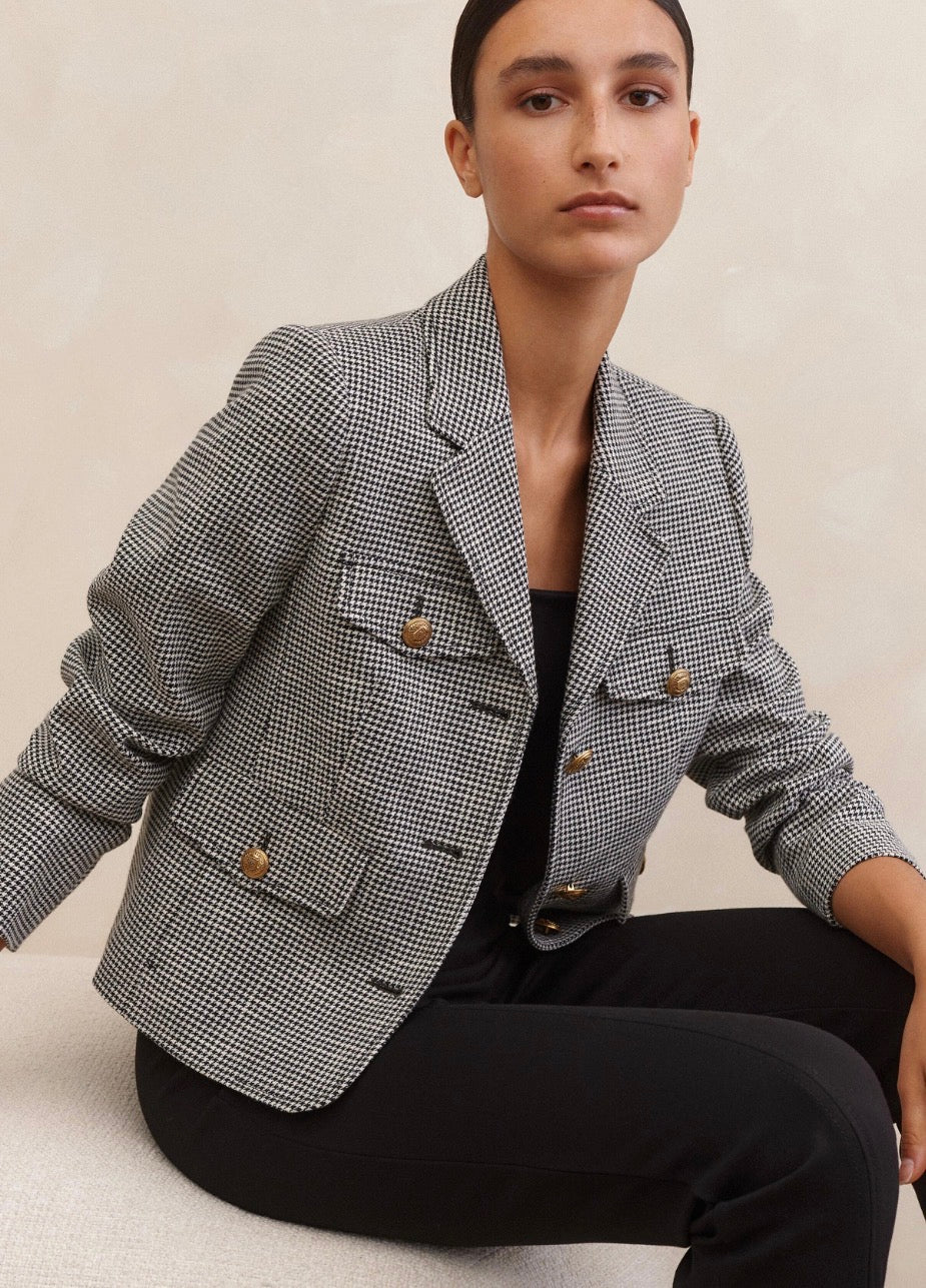 Me+Em Wool Houndstooth Crop Blazer Jacket UK 14