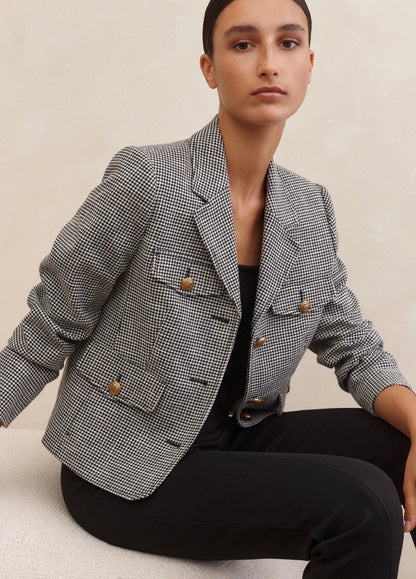 Me+Em Wool Houndstooth Crop Blazer Jacket UK 14