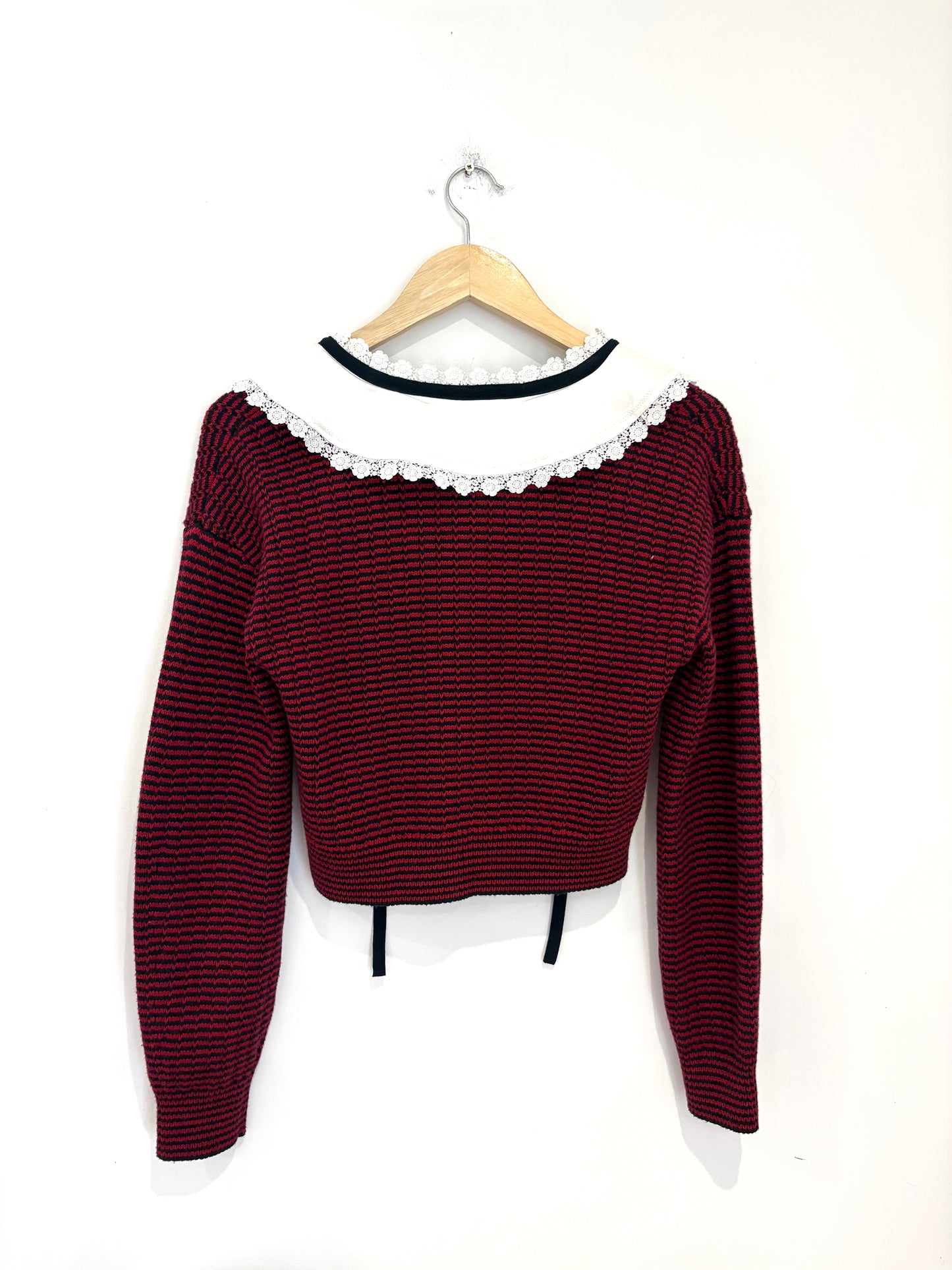 Self-Portrait Striped Lace Up Collar Cardigan S