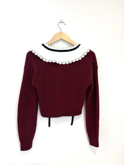 Self-Portrait Striped Lace Up Collar Cardigan S