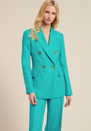 Luisa Spagnoli Turquoise Linen Blazer UK 10