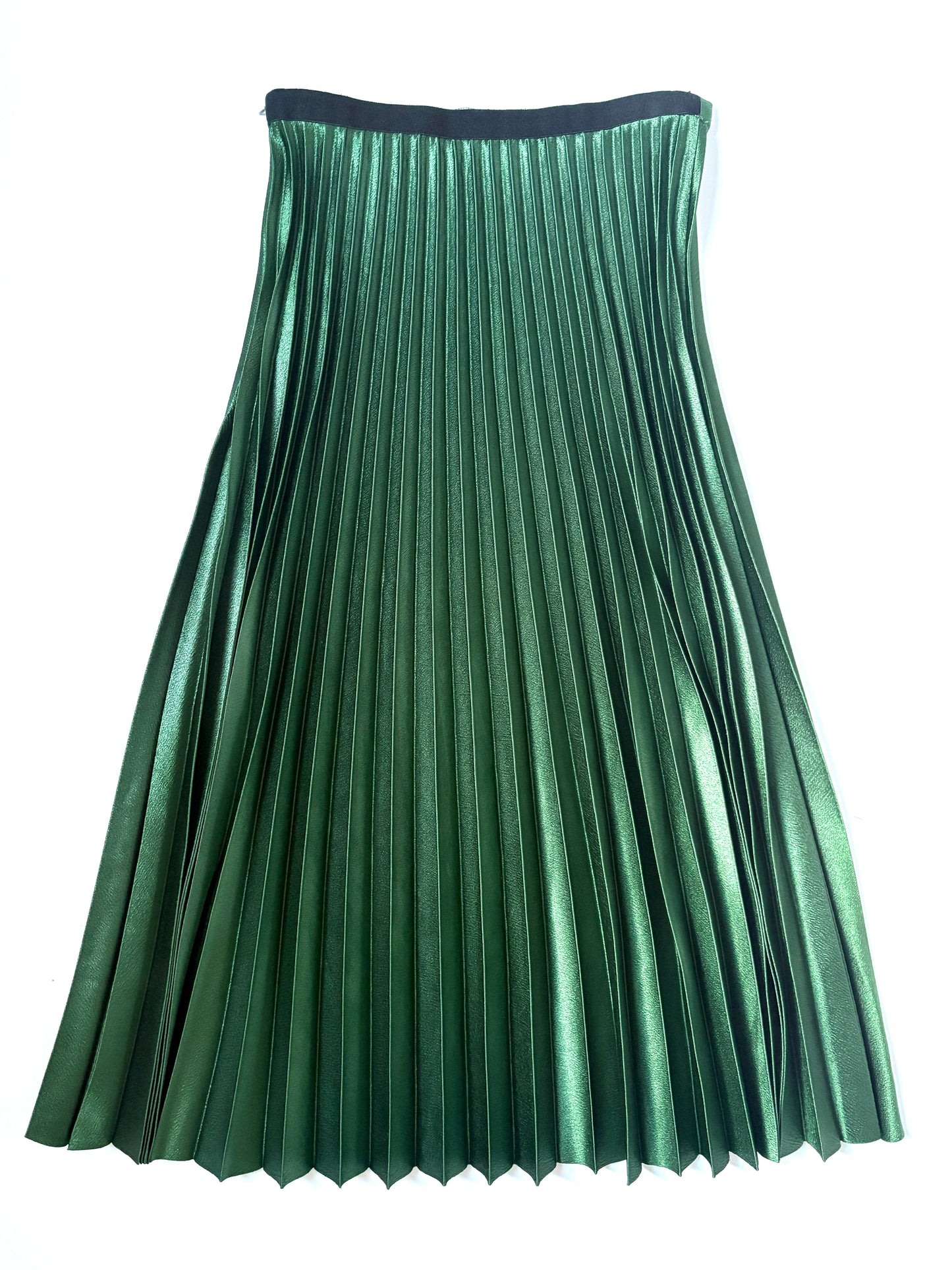 Zara Green Satin Pleated Midi Skirt XS