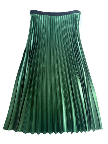 Zara Green Satin Pleated Midi Skirt XS