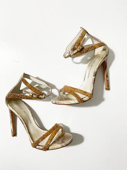 Stuart Weitzman Gold Beaded Sandals UK 4 image 0