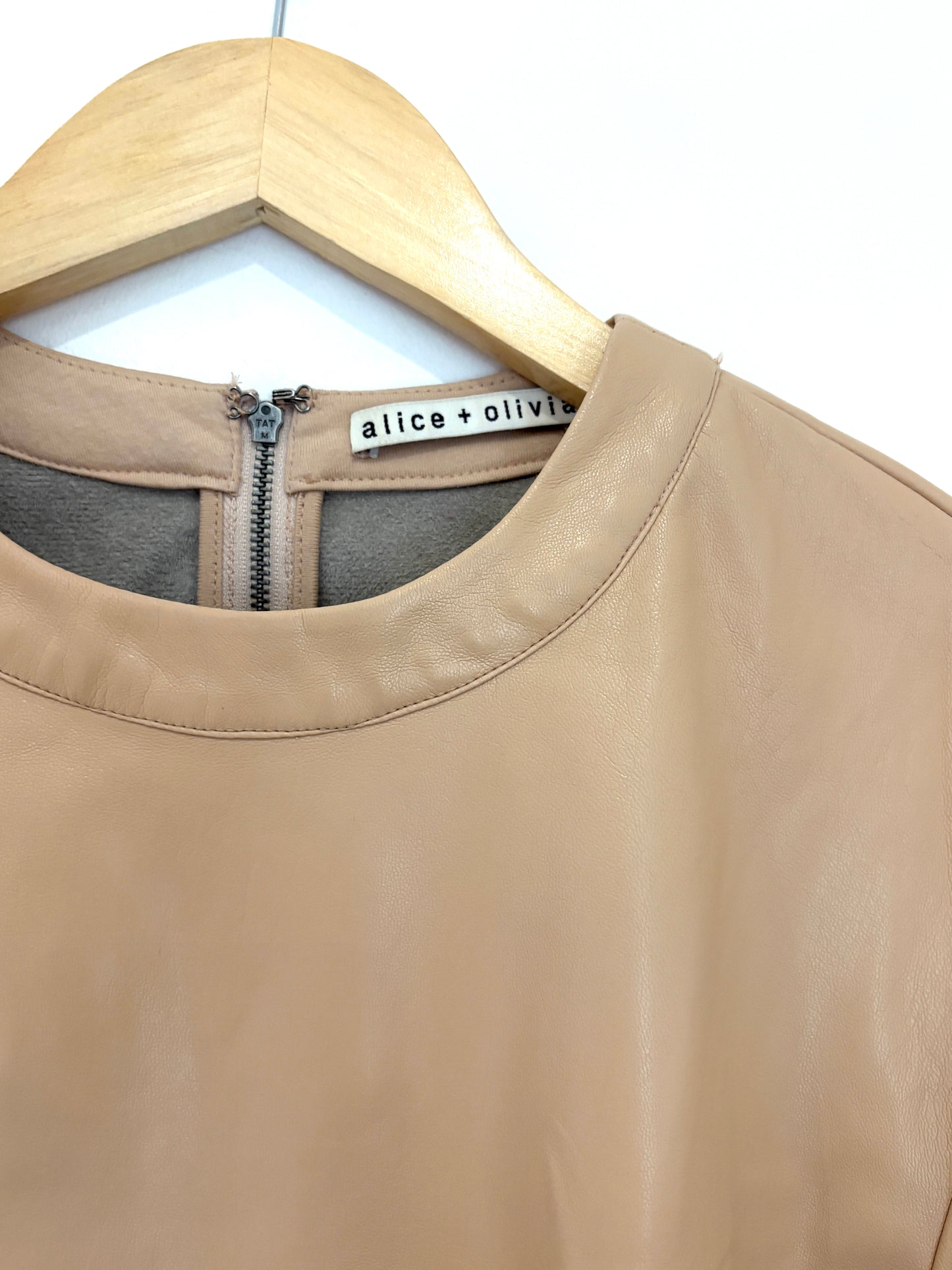 Alice+Olivia Nude Faux Leather Tee XS