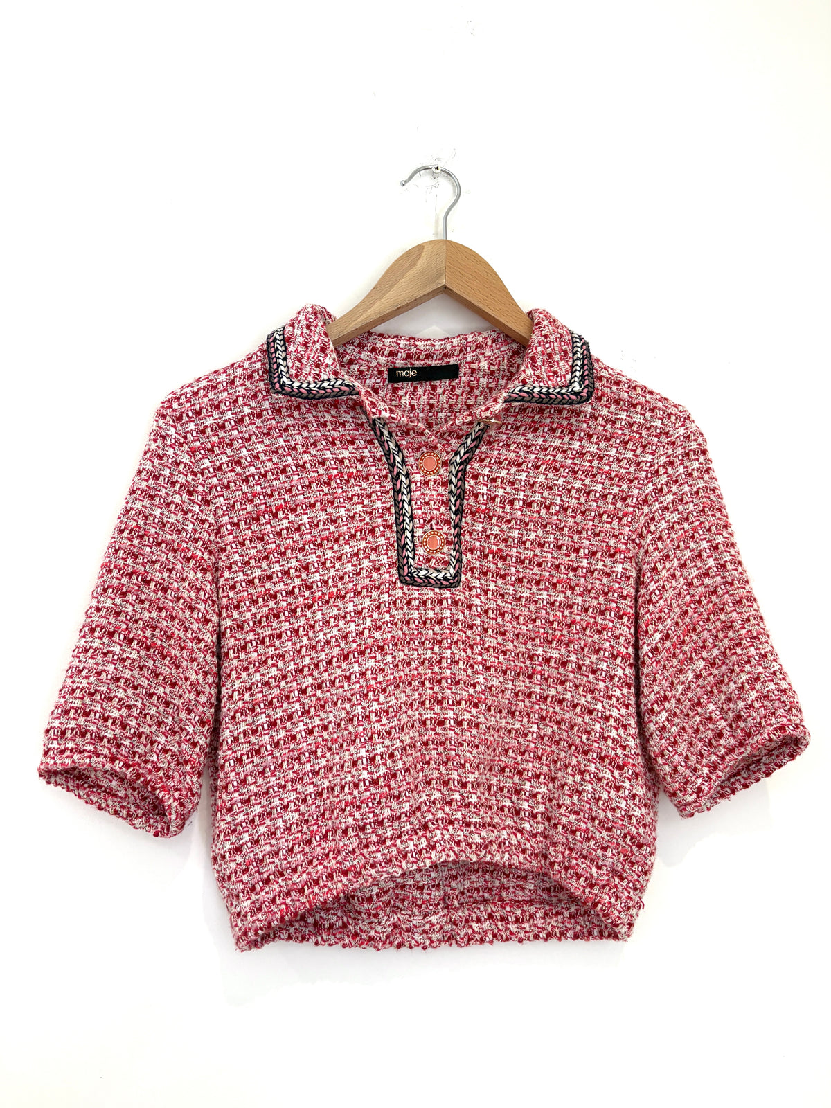 Maje Ethnic Trim Tweed Crop Top