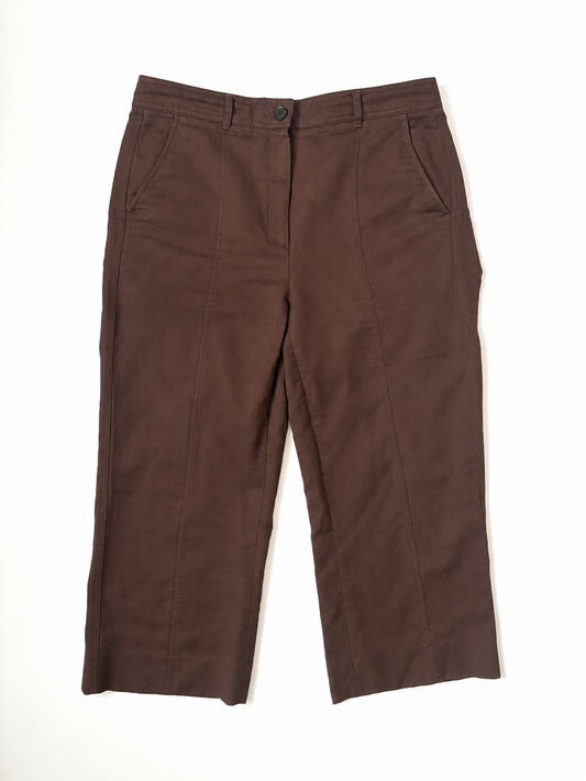 Me+Em Brown Cropped Linen Blend Trousers