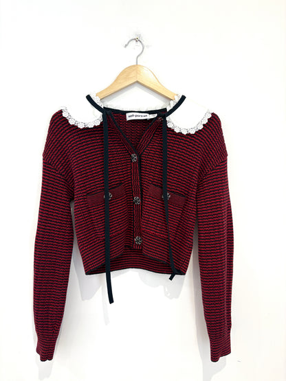 Self-Portrait Striped Lace Up Collar Cardigan S