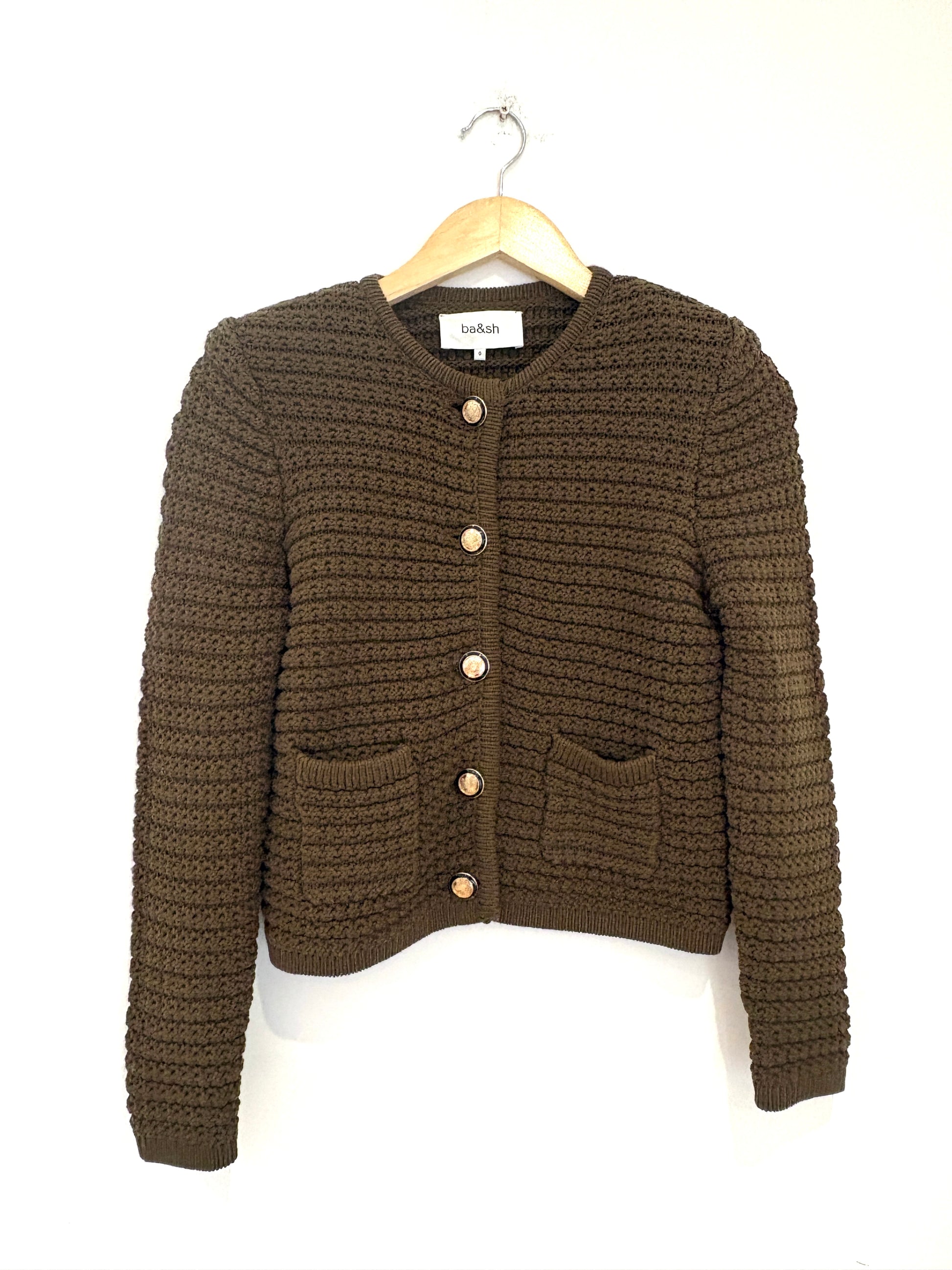 bA&SH kHAKI tEXTured cardigan