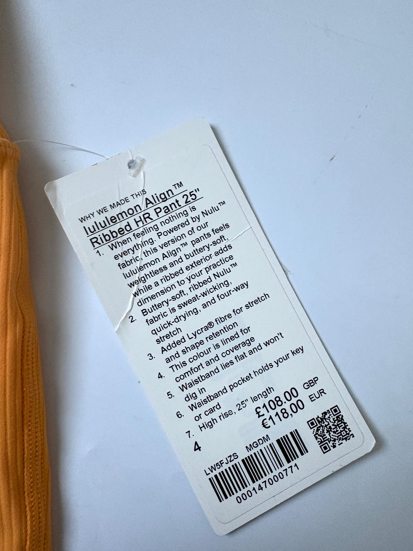 New With Tags Lululemon Ribbed Pant 25" UK 8