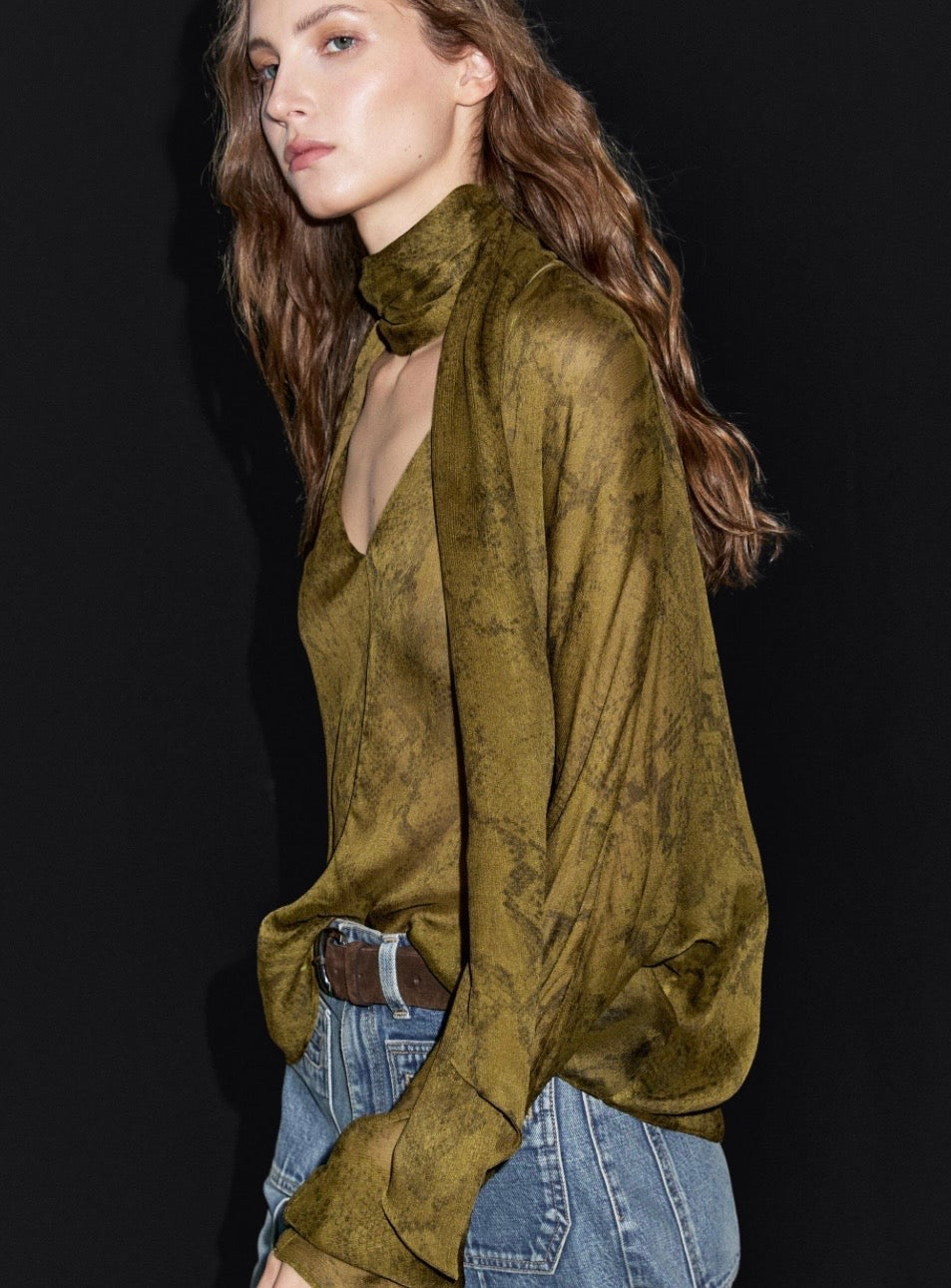 Massimo Dutti Green Snake Print Blouse S
